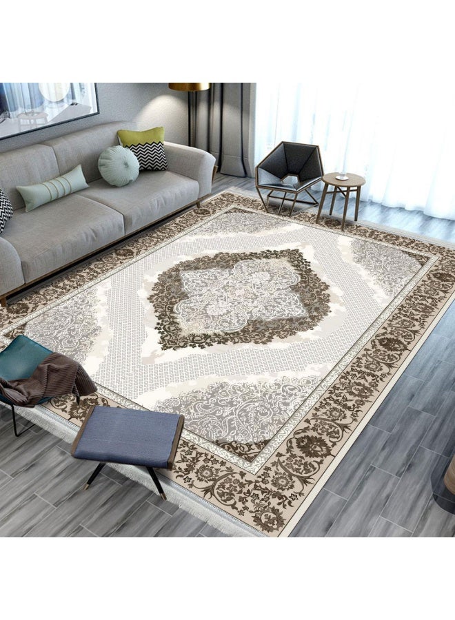 SMART HOME Large padded floor mat with a soft velvet surface and non-slip backing - Living room rug - Majlis rug - Lounge rug - Luxurious decorative rug - Elegant rug with modern patterns for living rooms and majlis - Size 350x250 cm - Suitable for everyday use and entertaining - Image 1